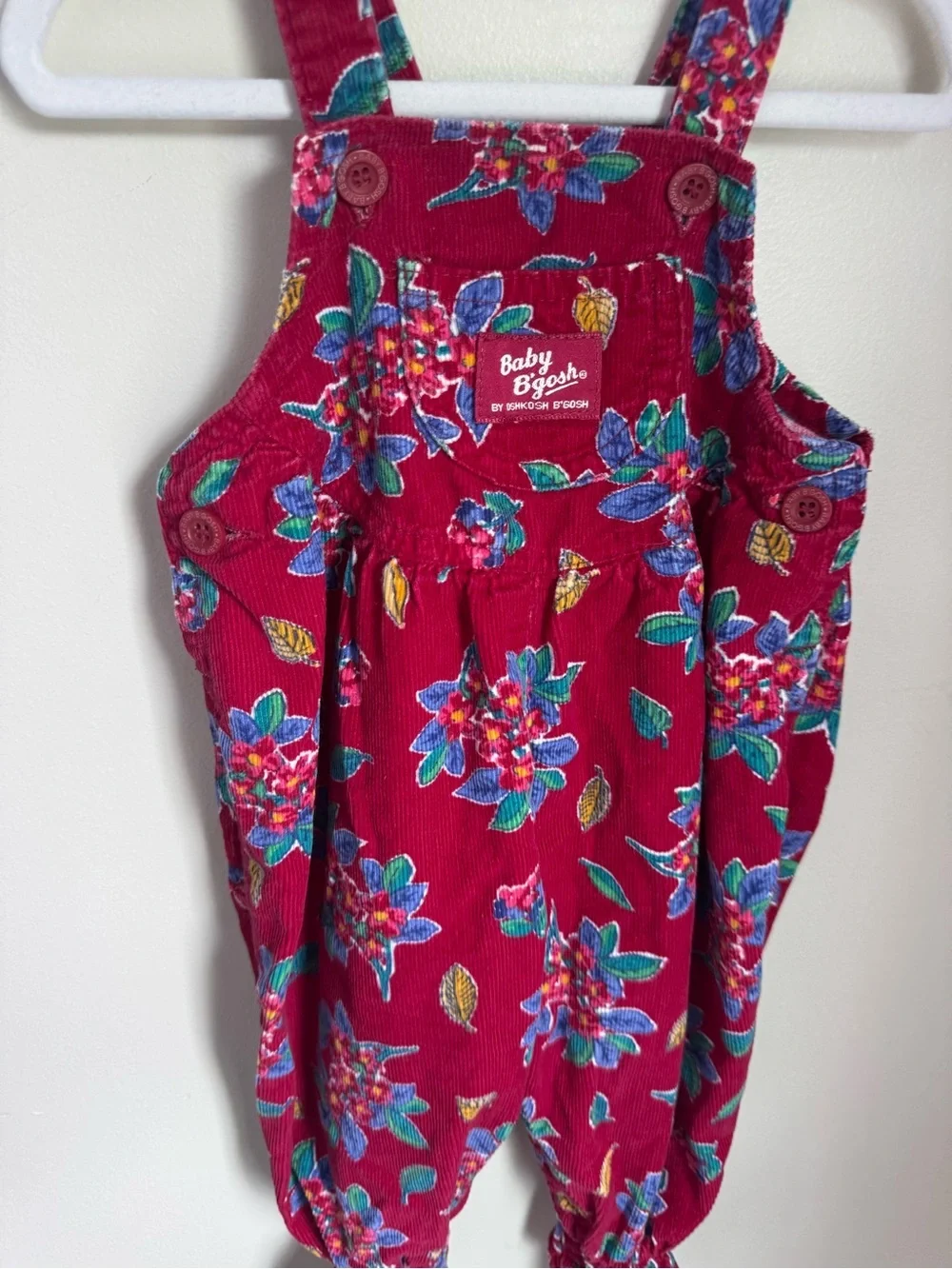 OshKosh B’gosh Rare Vintage Red Floral Footed Overalls Size 6/9M